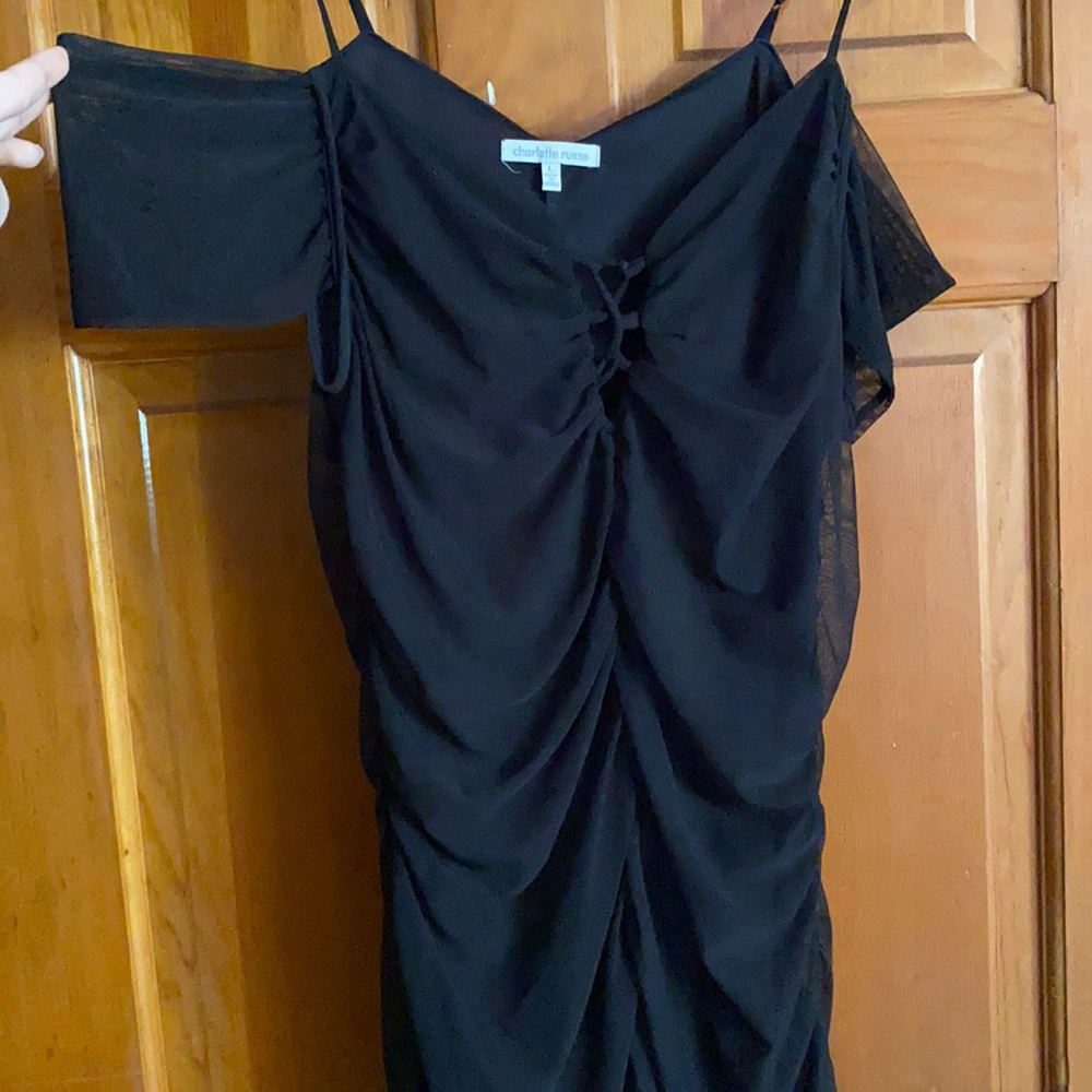 Black off the shoulder ruched dress